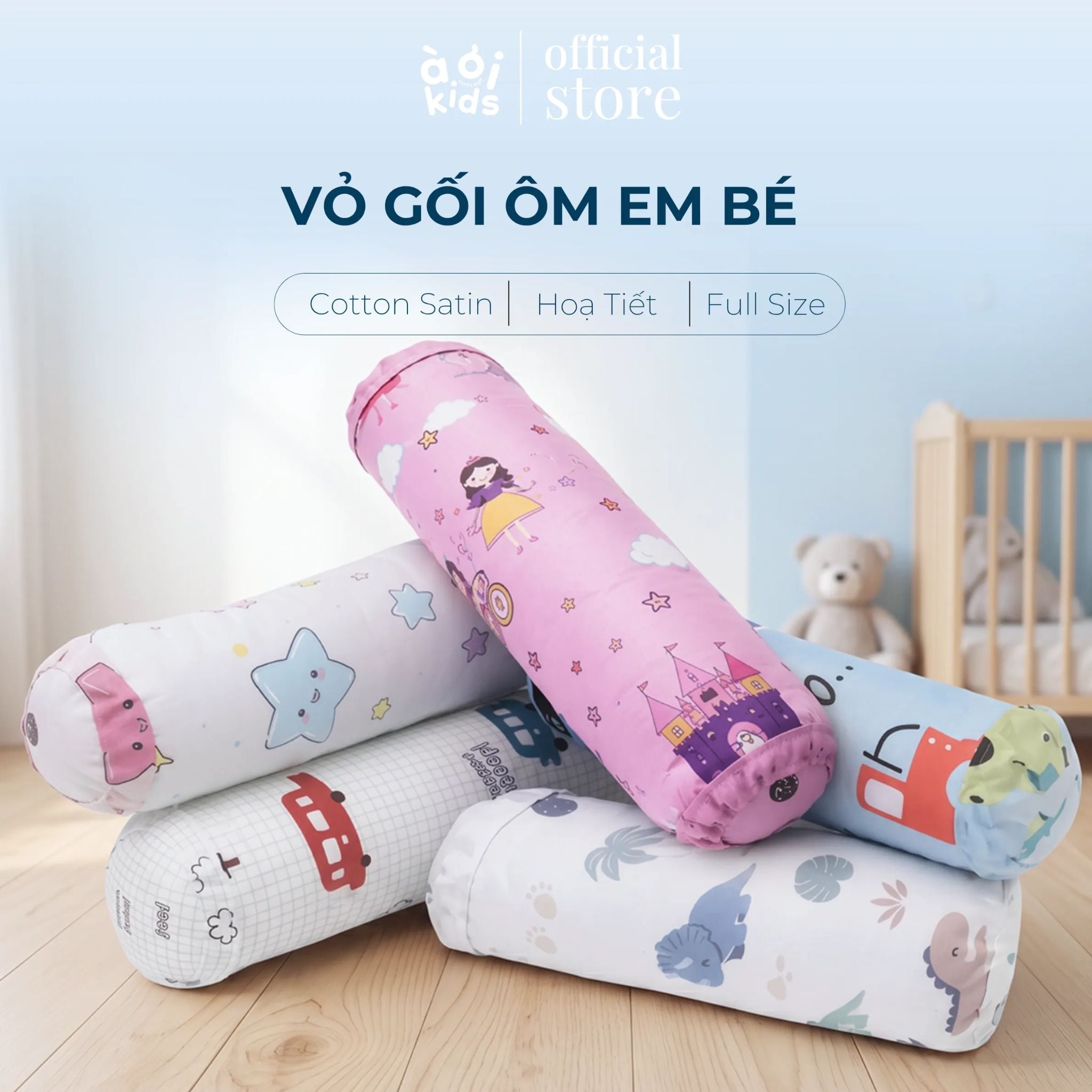  Vỏ gối ôm họa tiết em bé | Cotton Satin | 23 x 60cm, 30 x 80cm 