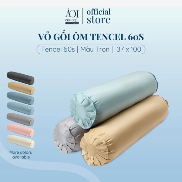  Vỏ Gối Ôm Lụa Tencel 60S | 37 x 100cm | Trơn | Nhiều Màu | Dây Khóa Kéo, Không Xù Lông 
