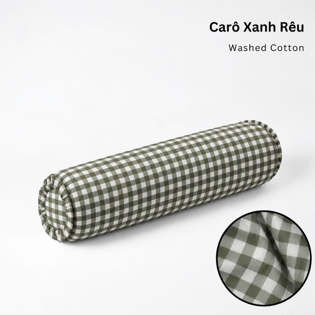  Vỏ Gối Ôm Washed Cotton | 37x100 cm | 20 Màu | Họa Tiết Caro Sọc | Thoáng Mát 