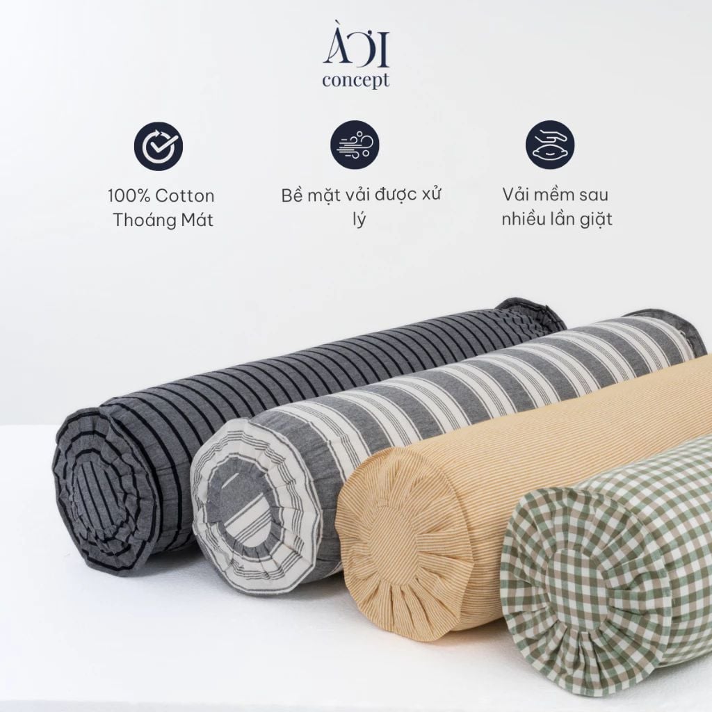  Vỏ Gối Ôm Washed Cotton | 37x100 cm | 20 Màu | Họa Tiết Caro Sọc | Thoáng Mát 