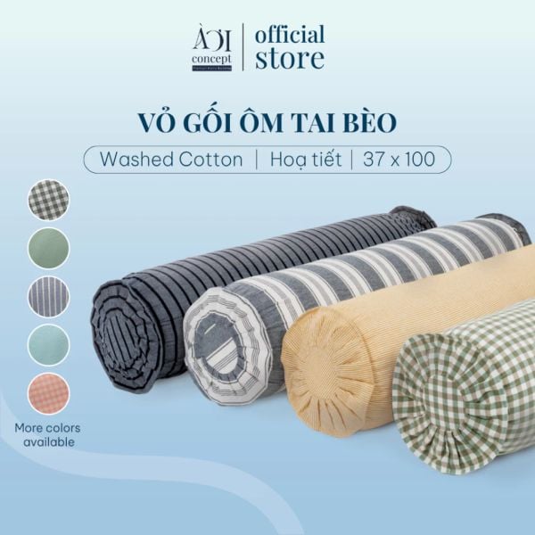  Vỏ Gối Ôm Washed Cotton | 37x100 cm | 20 Màu | Họa Tiết Caro Sọc | Thoáng Mát 