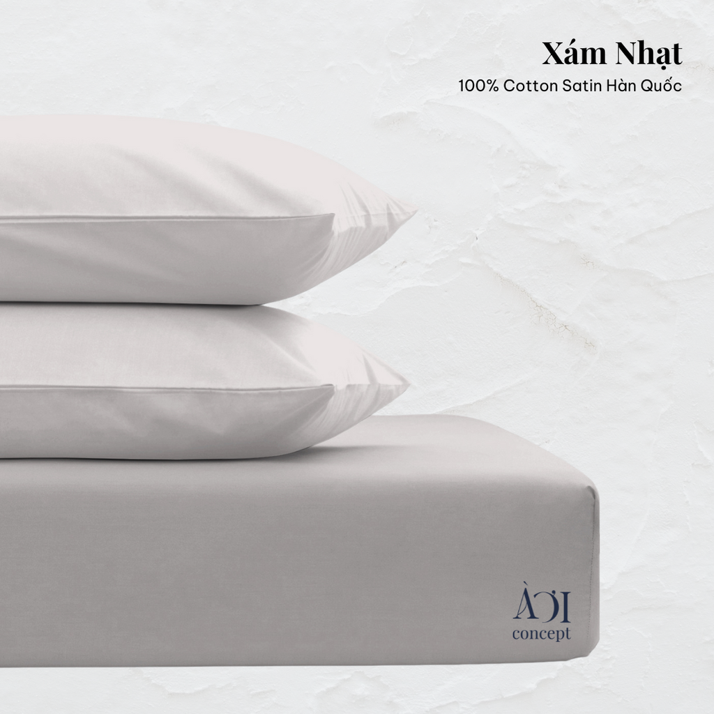
                    
                    Combo 3 Ga Giường & Vỏ Gối | Cotton Satin | Xám Nhạt
                    
                    