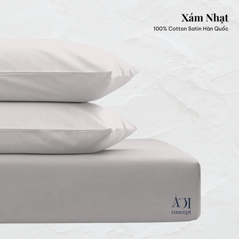  Combo 3 Ga Giường & Vỏ Gối | Cotton Satin | Xám Nhạt 