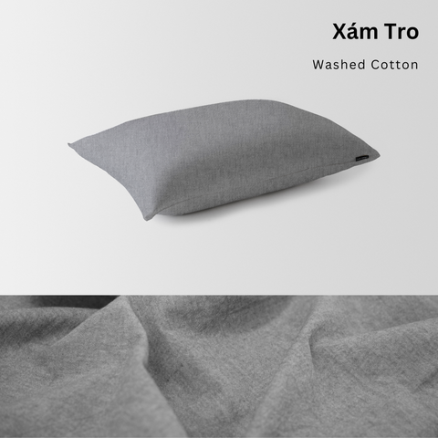  Vỏ Gối Nằm Washed Cotton Cao Cấp | Size 50x70cm | Xám Tro 