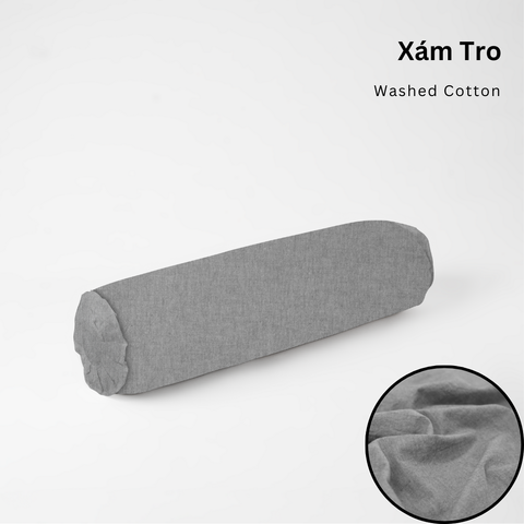  Vỏ Gối Ôm Washed Cotton | Size 37x100cm | Xám Tro 