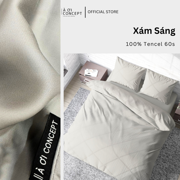  Bộ chăn ga gối Tencel Trơn | 5 món | 160x200cm, 180x200cm, 200x220cm | Xám Sáng | Mát lạnh, Mềm mịn, Trơn mướt | CGT0026 | À Ơi Concept 