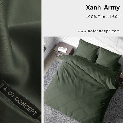  Bộ chăn ga gối Tencel Trơn | 5 món | Xanh Army | À Ơi Concept 