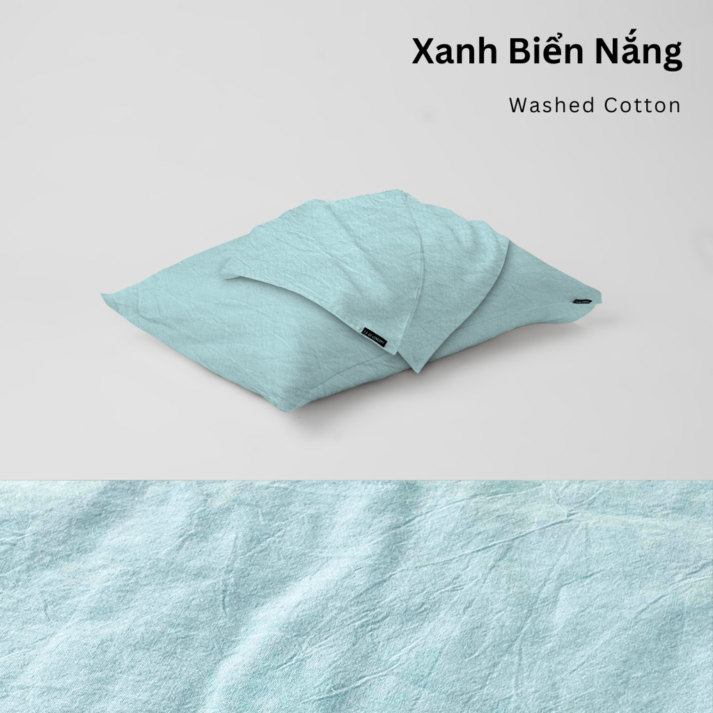 Vỏ Gối Nằm Washed Cotton Cao Cấp | Size 50x70cm | Xanh Biển Nắng