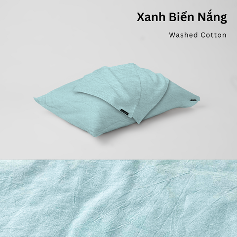  Vỏ Gối Nằm Washed Cotton Cao Cấp | Size 50x70cm | Xanh Biển Nắng 