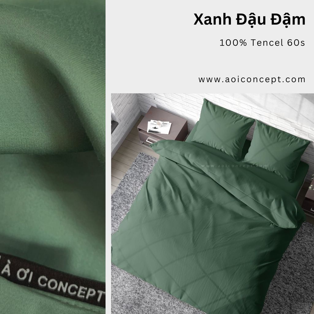 Bộ chăn ga gối Tencel Trơn | 5 món | Xanh Đậu Đậm | À Ơi Concept