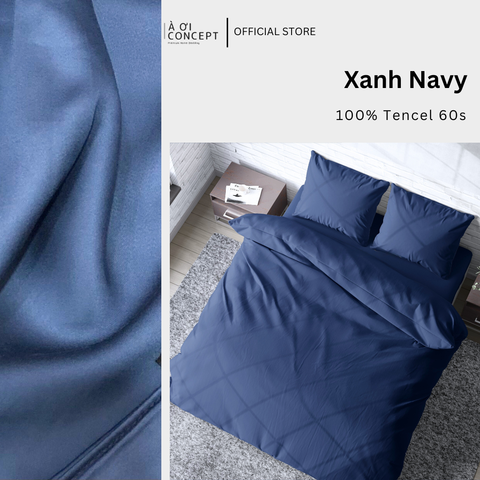 Bộ chăn ga gối Tencel Trơn | 5 món | 160x200cm, 180x200cm, 200x220cm | Xanh Navy | Mát lạnh, Mềm mịn, Trơn mướt | CGT0020 | À Ơi Concept 