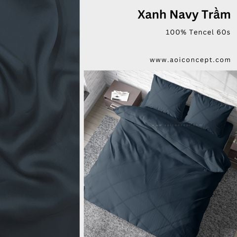  Bộ chăn ga gối Tencel Trơn | 5 món | Xanh Navy Trầm | À Ơi Concept 