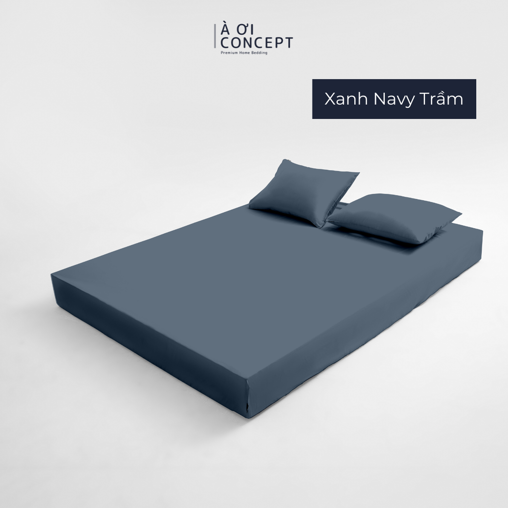 Bộ ga giường & 2 vỏ gối Tencel 60s [ Xanh Navy Trầm ] À ƠI CONCEPT