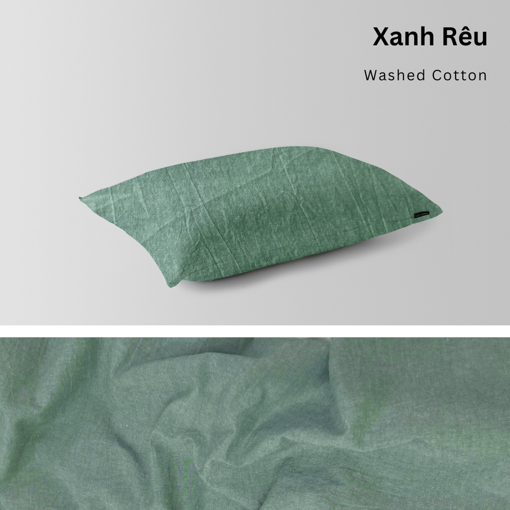 Vỏ Gối Nằm Washed Cotton Cao Cấp | Size 50x70cm | Xanh Rêu