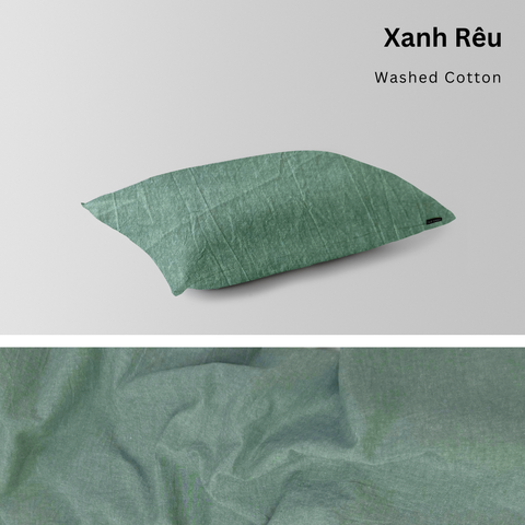  Vỏ Gối Nằm Washed Cotton Cao Cấp | Size 50x70cm | Xanh Rêu 