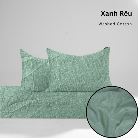  Bộ ga gối 3 món Washed Cotton [ Xanh Rêu ] À ƠI CONCEPT 
