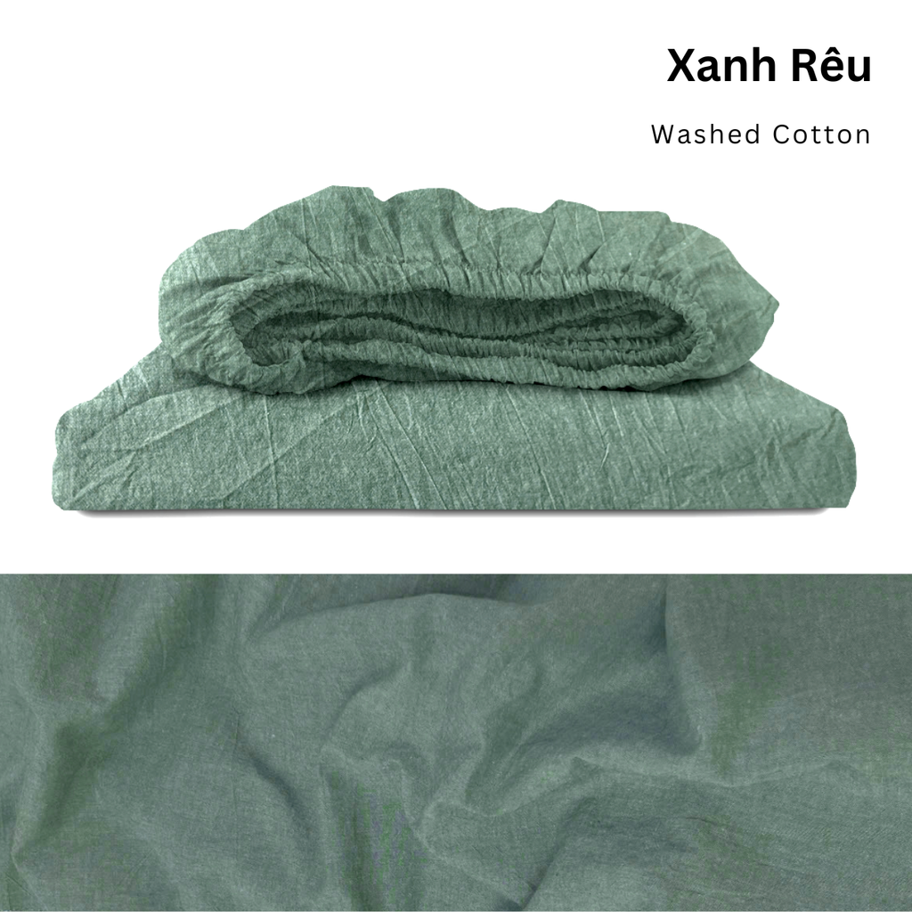 Drap giường Washed Cotton [ Xanh Rêu ]