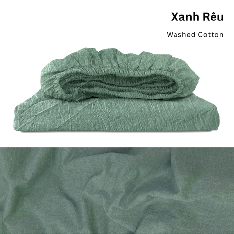  Drap giường Washed Cotton [ Xanh Rêu ] 