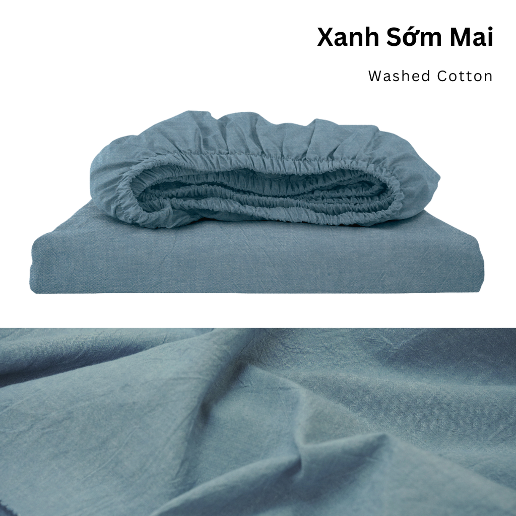 Drap giường Washed Cotton [ Xanh Sớm Mai ]