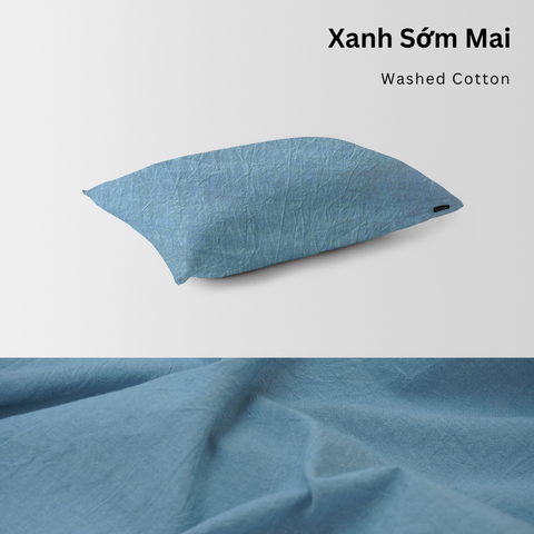  Vỏ Gối Nằm Washed Cotton Cao Cấp | Size 50x70cm | Xanh Sớm Mai 