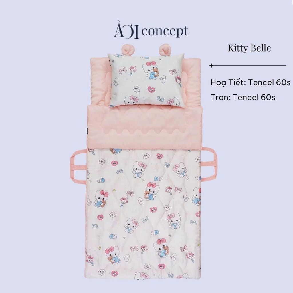 Bộ chăn gối nệm cho bé Tencel 60s, Họa tiết [ Kitty Belle ]