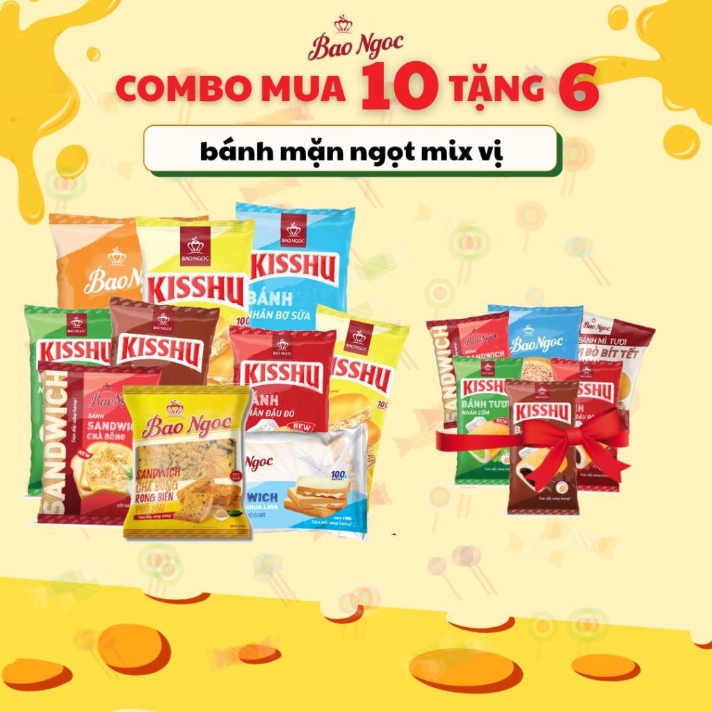 [Combo 10 Tặng 6] 10 Bánh mì tươi  + Tặng 6 Bánh mỳ tươi đầy đủ các vị