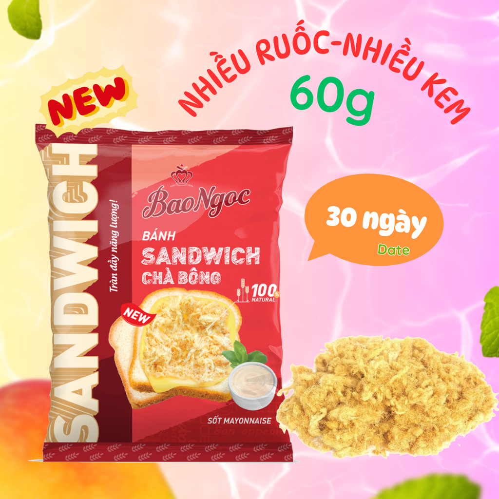 [SP Mới] Bánh Mì Sandwich Chà Bông Bịch Lớn nhiều ruốc, nhiều kem Bảo Ngọc  (60g)