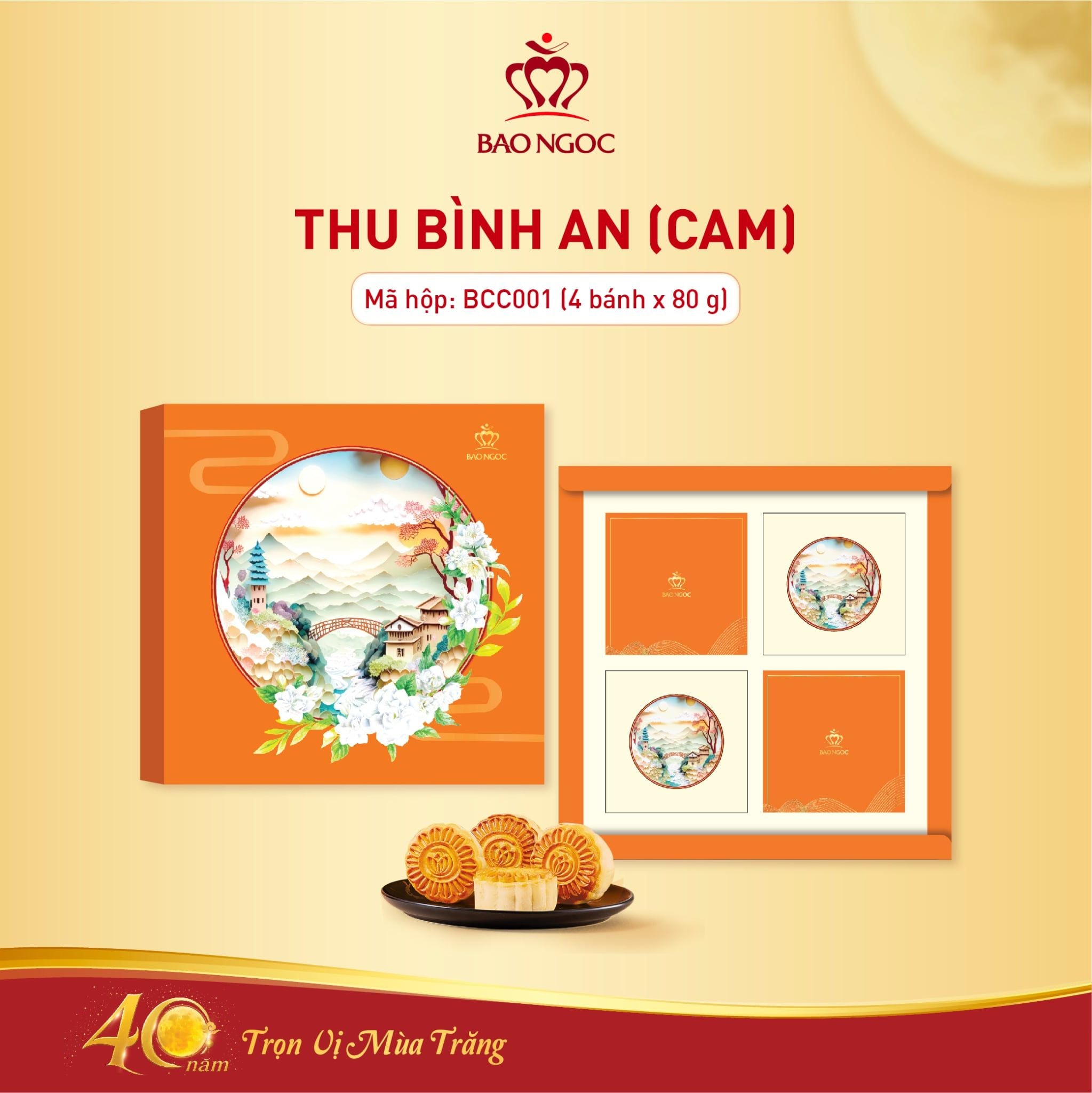 Hộp Bánh Trung Thu Cao Cấp Thu Bình An (Cam) | Bảo Ngọc