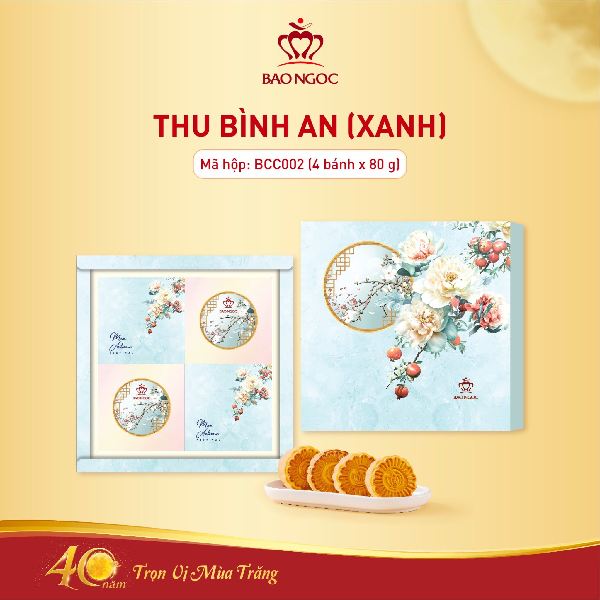 Hộp Bánh Trung Thu Cao Cấp Thu Bình An (Xanh) | Bảo Ngọc