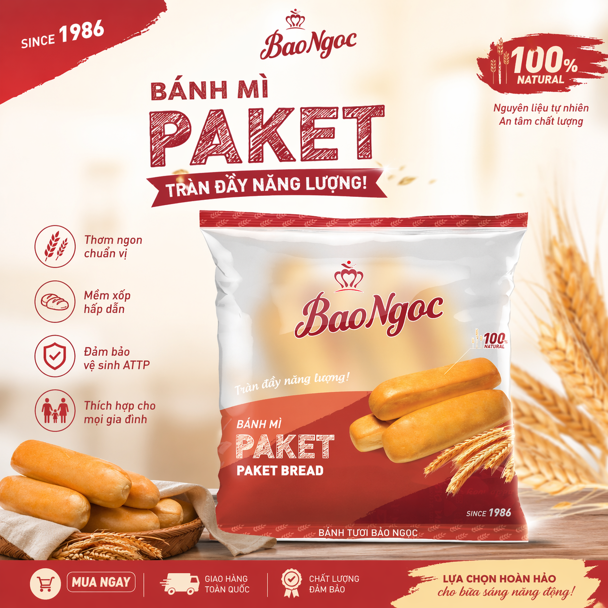 BÁNH MỲ PARKET CÓ NHÂN (Túi 3 chiếc)