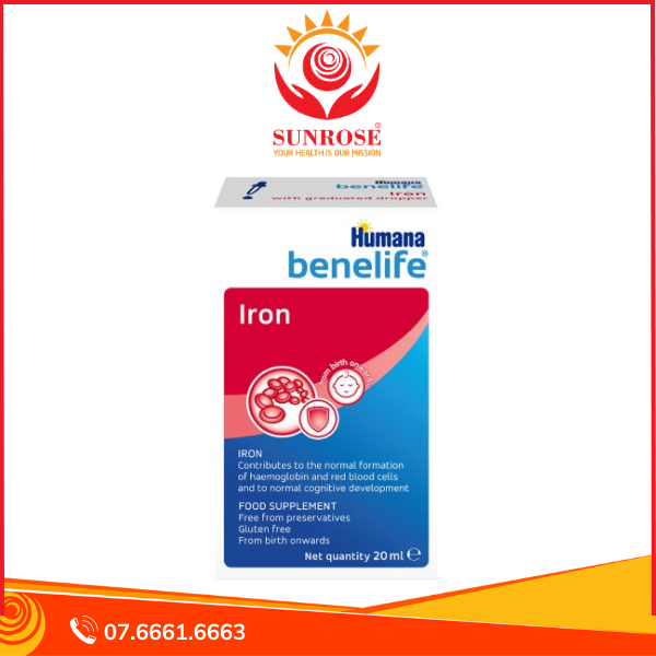  Siro sắt Humana Benelife Iron – Bổ sung sắt, hỗ trợ tạo hồng cầu – Lọ 20ml – Đức 