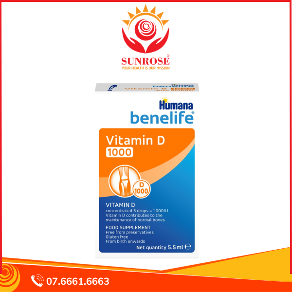  Vitamin D3 Humana Benelife 1000 IU – Bổ sung vitamin D cho trẻ em – Lọ 5,5ml – Đức 