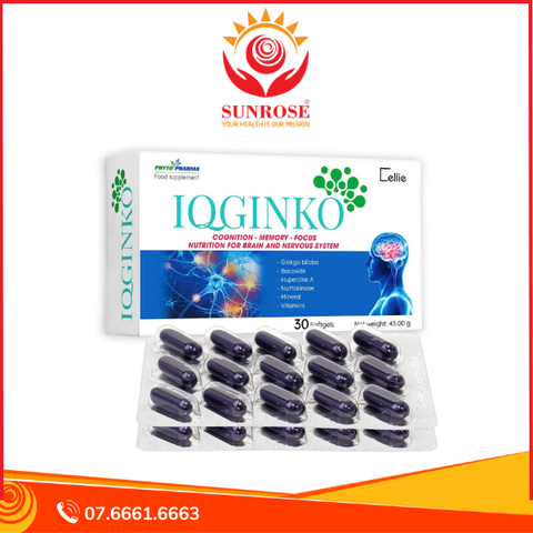  IQGinko - Viên uống Hỗ trợ tăng tuần hoàn máu não, Hộp 30 viên, Bulgaria 