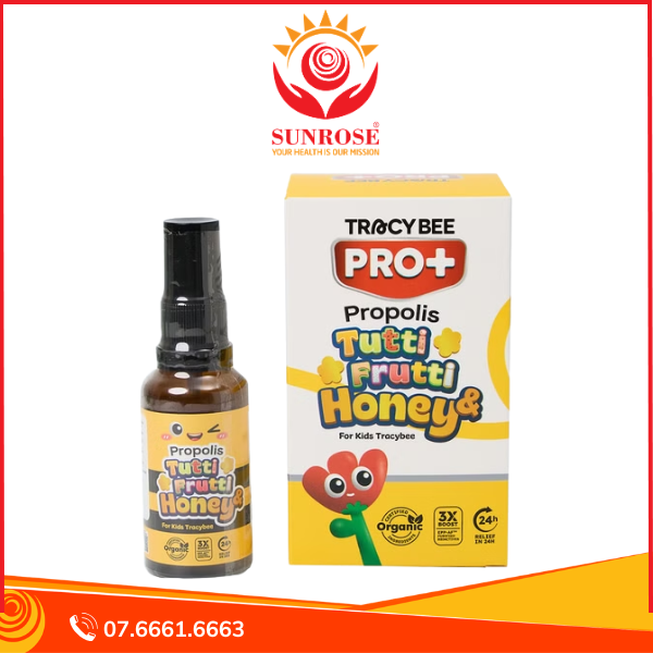  Thực phẩm bảo vệ sức khỏe Tracy Bee Xit Keo Ong For Kids Frutti & Honey giúp giảm đau họng, viêm họng (Chai 30ml) 