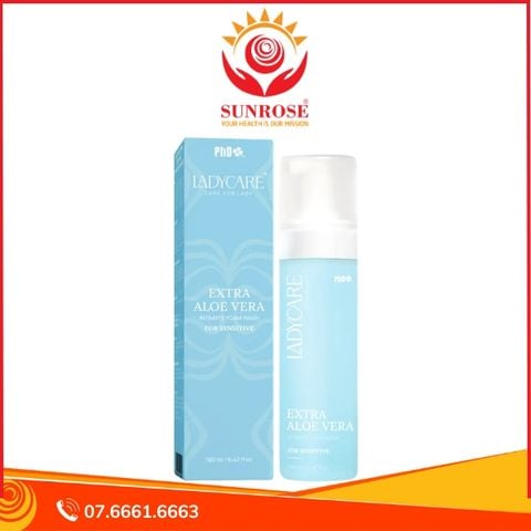  Bọt vệ sinh phụ nữ Ladycare Extra Aloe Vera – Da nhạy cảm, kháng khuẩn, giảm ngứa – Chai 190ml 