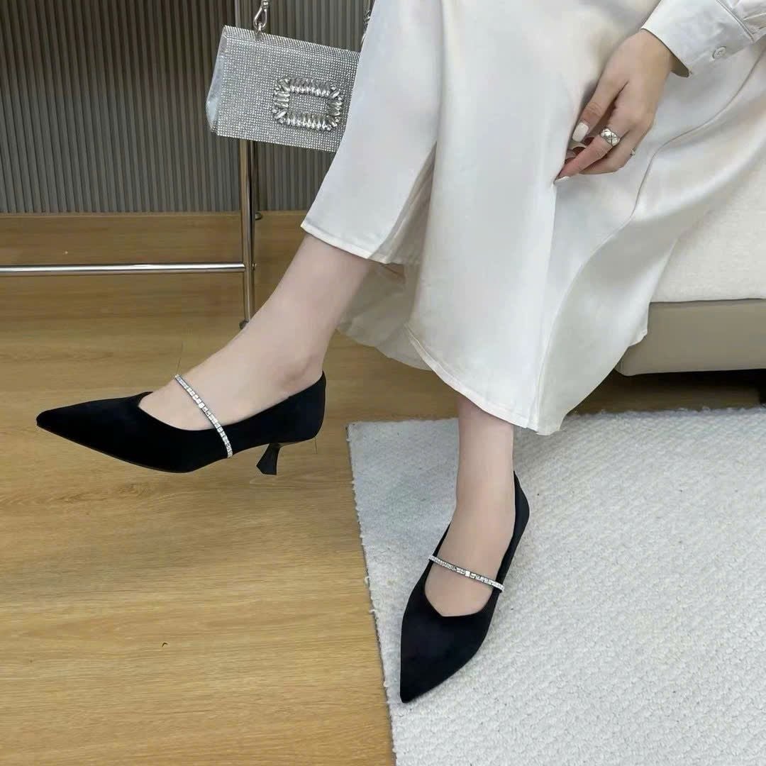  Giày Cao Gót 5 Phân Chất Da Nhung Quai Đính Đá Cao Cấp T568-73 
