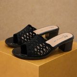  Dép Cao Gót Trung Niên 6 phân Đính Đá Phối Lưới Cao Cấp 2510-7 