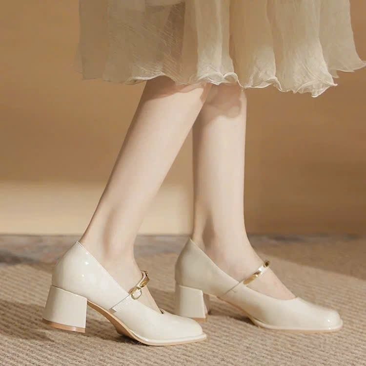  Giày Mary Jane  Cao Gót 4 Phân Da Bóng Cao Cấp 669-30 