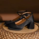  Giày Cao Gót Vuông 7 Phân Da Phối Lụa Satin Cao Cấp 180-3 