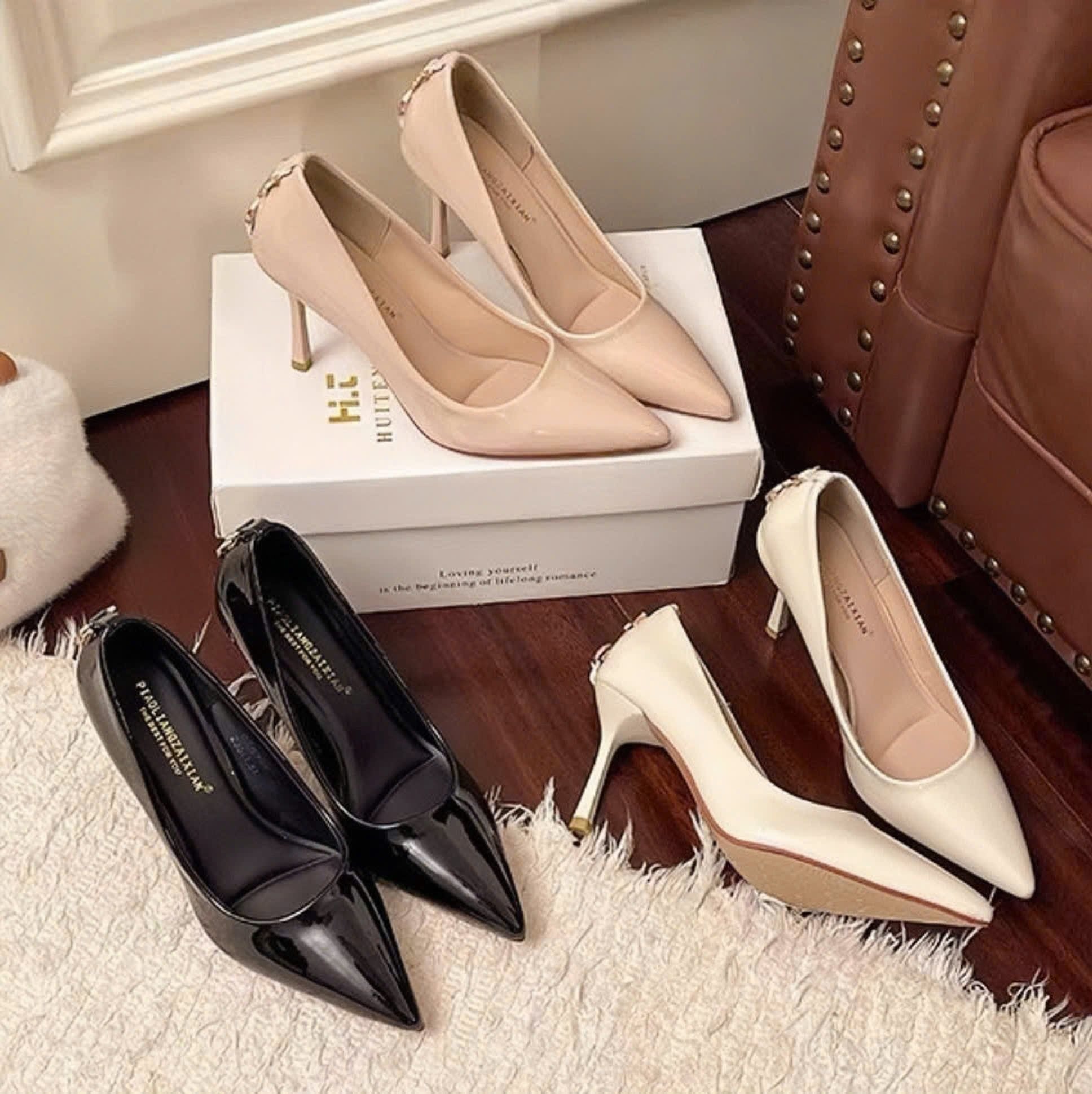  Giày Cao Gót 8 Phân Da Bóng Cao Cấp 8757-6 