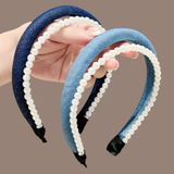  Bờm tóc kép màu denim phối bờm ngọc trai - H-BOM169 