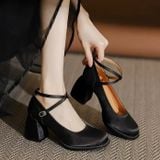  Giày Cao Gót Vuông 7 Phân Da Phối Lụa Satin Cao Cấp 180-3 