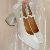  Giày Cao Gót Vuông 7 Phân Da Phối Lụa Satin Cao Cấp 180-5 