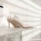  Giày Cao Gót 8 Phân Da Phối Kim Tuyến Cao Cấp 698-11 