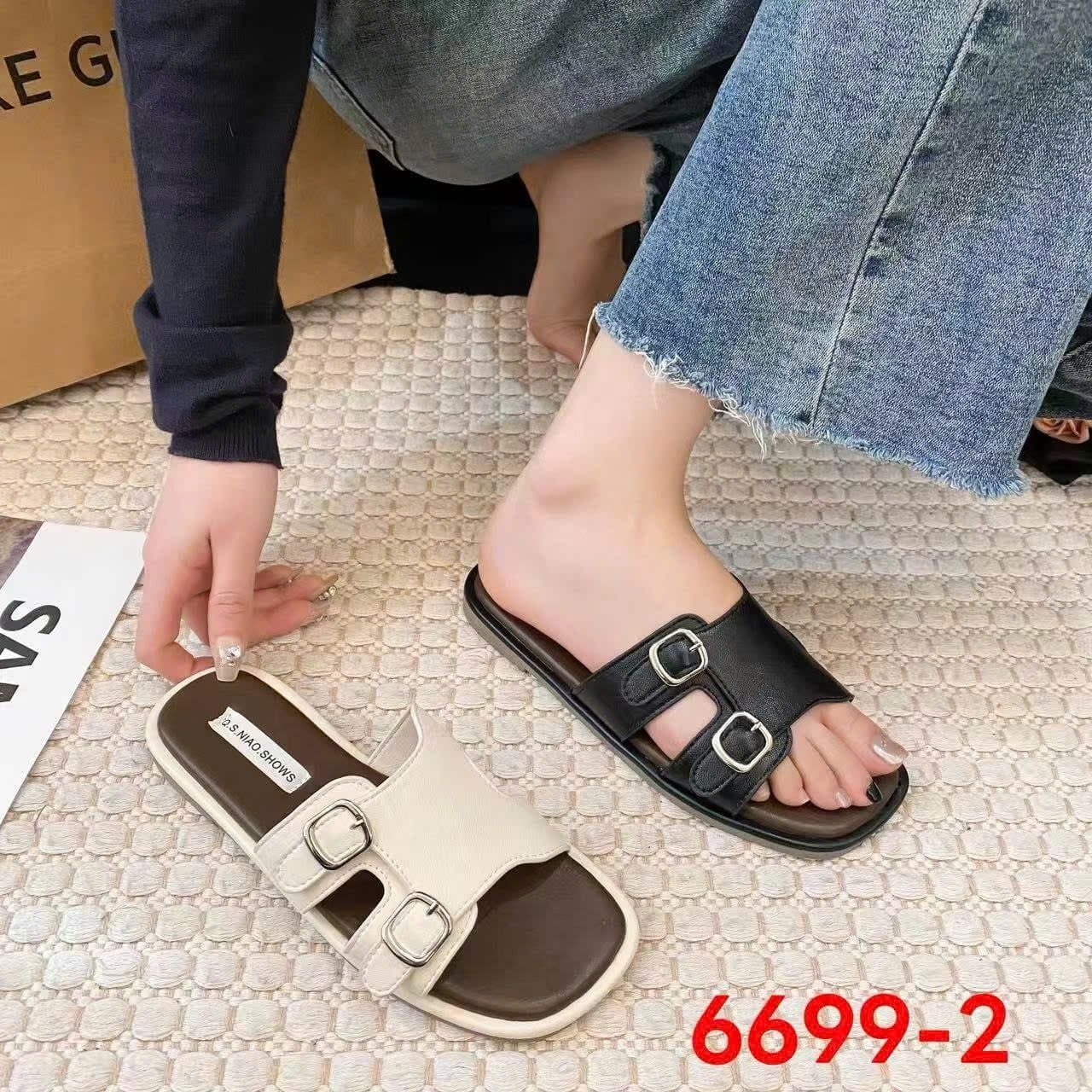  Dép Quai Ngang Da Lì Đế Bệt 6699-2 