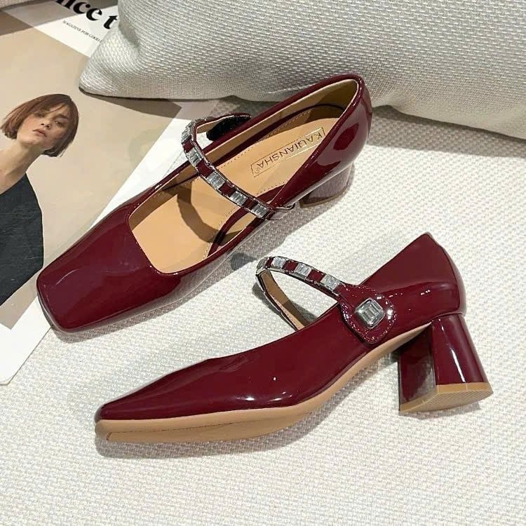  Giày Mary Jane Cao Gót 6 Phân Da Bóng Cao Cấp 7467-37 