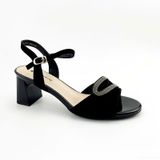 Giày Sandal  Cao Gót Trung Niên 6 phân Đính Đá Phối Lưới Cao Cấp 28372 