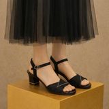  Giày Sandal Cao Gót Trung Niên 6 phân Da Lì Đính Đá Cao Cấp 2685-2 