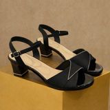  Giày Sandal Cao Gót Trung Niên 6 phân Da Lì Đính Đá Cao Cấp 2685-2 