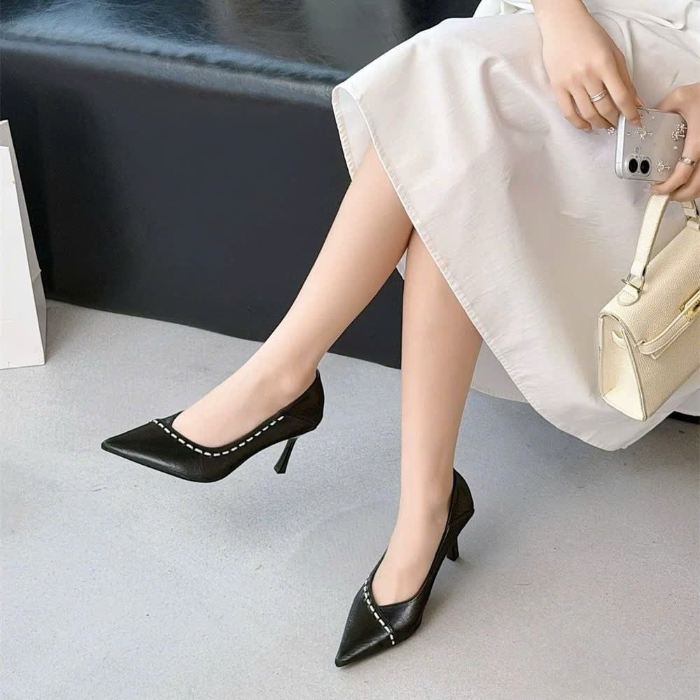  Giày Cao Gót 8 Phân Da Lì Phối Đá Cao Cấp BX878-1 